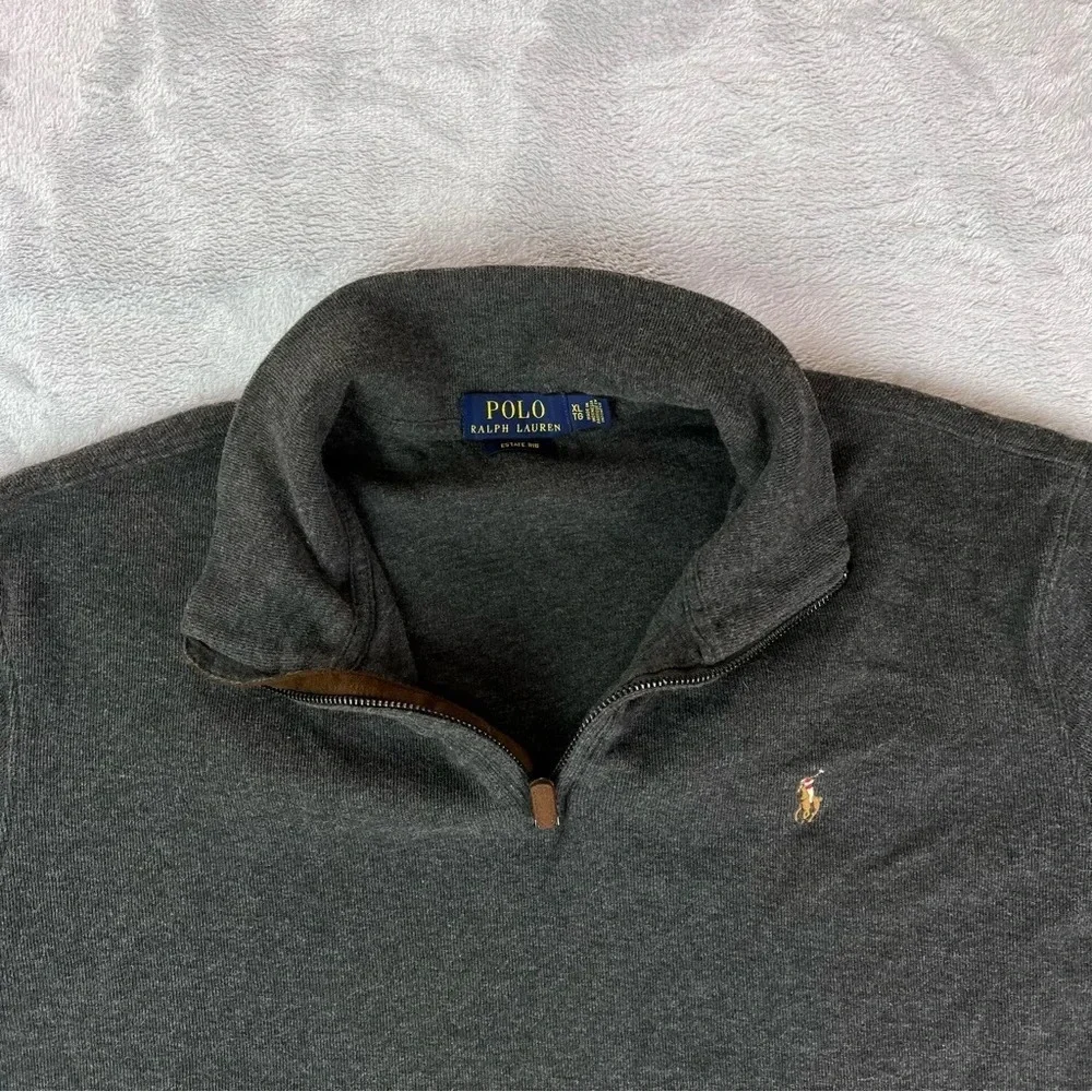 Polo Ralph Lauren Estate Rib Size XL Sweater Dark Gray 1/4 Zip Knitted‎ Pullover